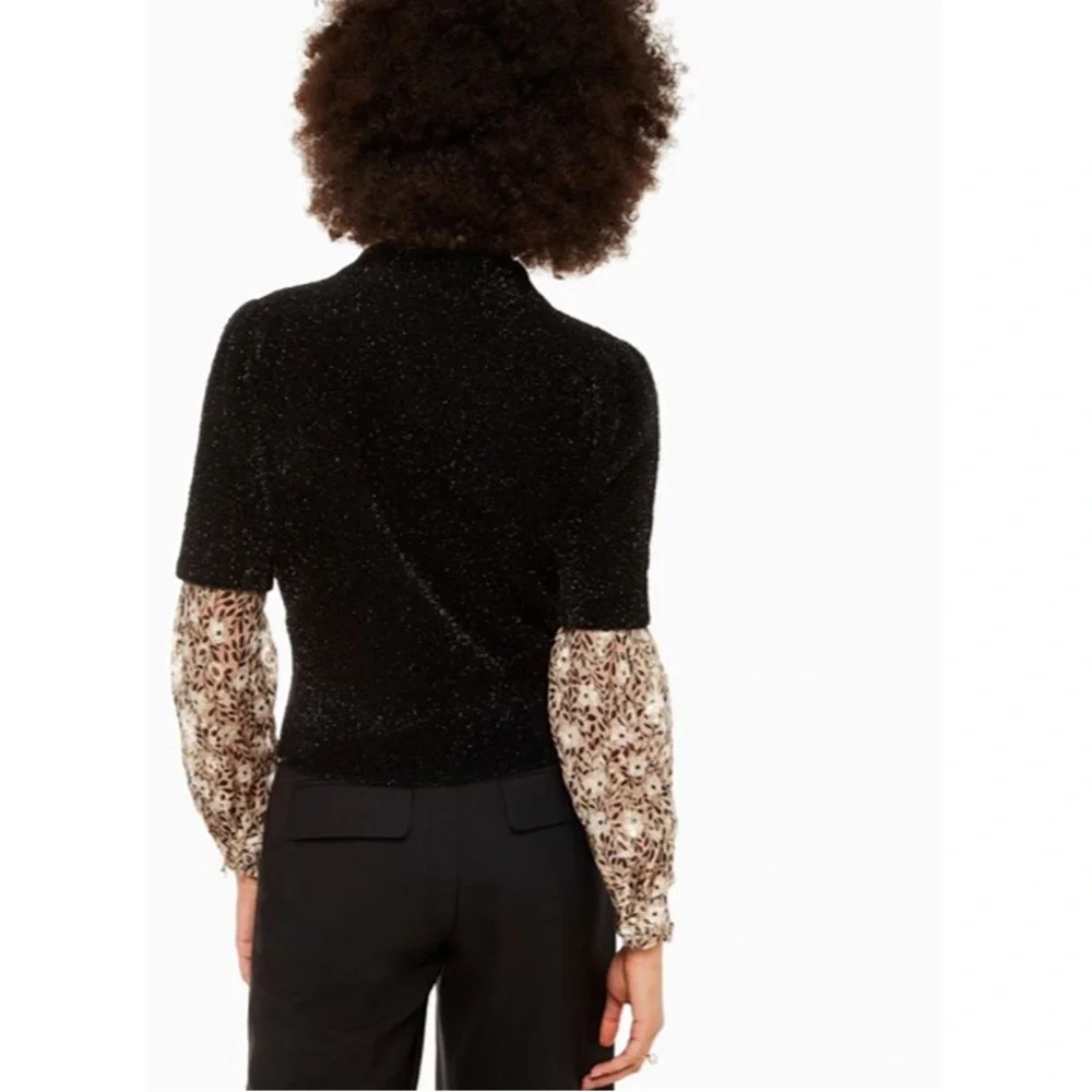 Kate Spade Metallic Black Texture Short Sleeve Sweater